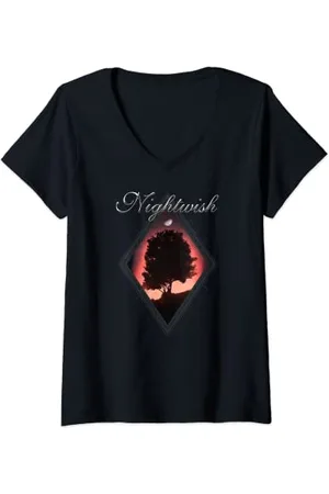 Nightwish Damen Angels Fall First (Albumcover + -Logo) T-Shirt mit V-Ausschnitt