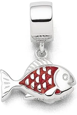 DUR Einzel Charm-Anhänger Fisch für Damen aus 925er Sterling-Silber mit Koralle in der Farbe , Maße: 1,5x1,4 cm, F299
