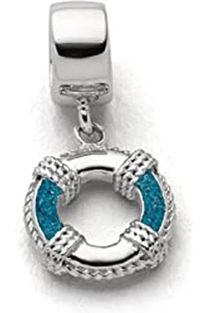 DUR Charm Rettungsring aus 925 Sterling Silber mit Steinsand veredelt, Silber/Blau, 10mm, F264