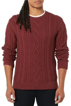 Amazon Herren Pullover mit Langen Ärmeln und Rundhalsausschnitt aus 100% Baumwolle mit Zopfmuster, , XXL