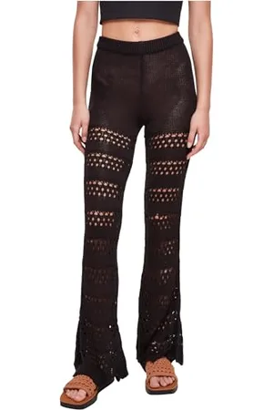 Urban classics Damen TB5497-Ladies Flared Crochet Knit Leggings Hose, Black, M