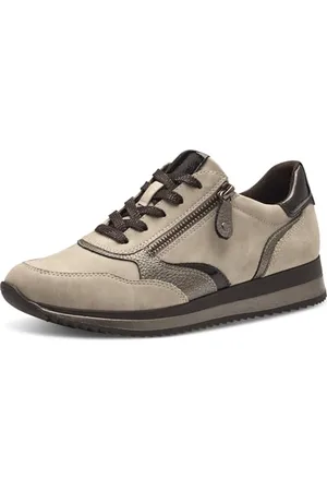 Jana Damen Sneaker flach mit Reißverschluss Vegan, Braun , 38 EU