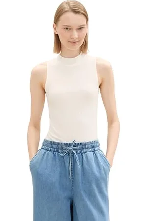 TOM TAILOR Damen 1043074 Basic Top mit RIPP, 10332-Off White, XXL