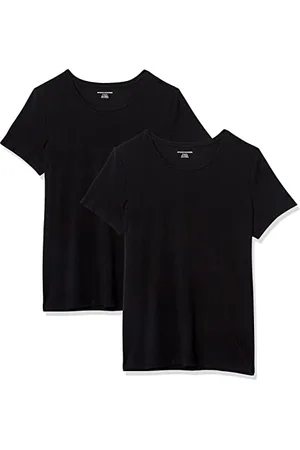 Amazon Damen Kurzärmeliges T-Shirt mit Rundhalsausschnitt, Klassischer Schnitt, 2er-Pack, , XXL