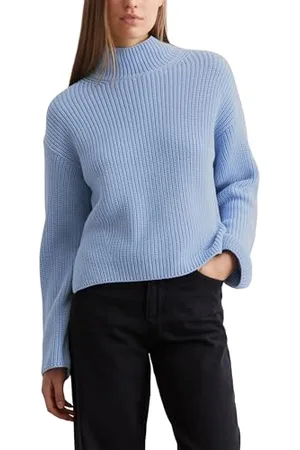 Marc O’ Polo Marc OߴPolo Damen Strickpullover aus Bio-Baumwolle mit Turtleneck, Blau , S