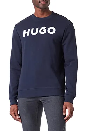 HUGO BOSS Herren Dem Sweatshirt aus French Terry mit Rundhalsausschnitt und Kontrast-Logo Dunkelblau XS