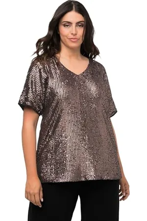 Ulla Popken Damen Paillettenshirt mit angeschittenem Ärmel T-Shirt, , 46-48