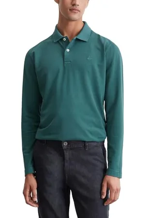 Marc O’ Polo Marc OߴPolo Herren Langarm-Poloshirt aus Bio-Baumwolle Regular Fit, (Tranquil Teal), 3XL