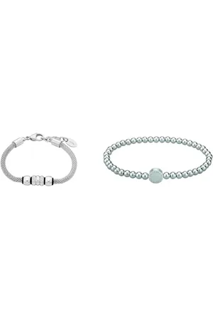 QS by s.Oliver Armband Edelstahl Kautschuk Damen Armschmuck, mit Kristall, 18+3 cm, Schwarz, Kommt in Schmuck Geschenk Box, 9240135 & LIEBESKIND Beads-Armband LJ-0029-B-17 Silber