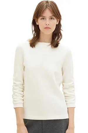 TOM TAILOR Damen Basic Sweathsirt mit Raffarm, soft neutral beige, L