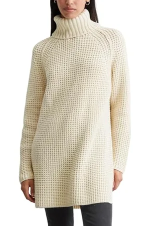 Marc O’ Polo Marc OߴPolo Denim Damen Strickpullover lang mit XL-Rollkragen, Schwarz (Chalky Sand), XXS