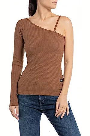Replay Damen Langarmshirt One-Shoulder-Oberteil, (Braun), XXS