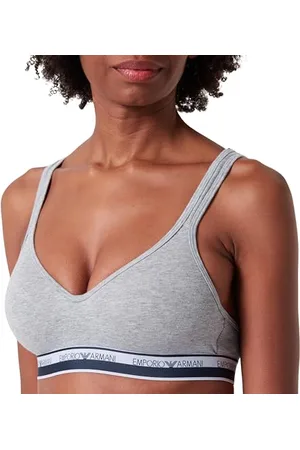 Emporio Armani Damen-BH mit gepolsterter Logoband-Stretch-Baumwolle, HELLGRAU MELANGE, XL