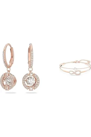 Swarovski Sparkling Dance Ohrringe, Rund, Weiss, Roségold-Legierungsschicht & Infinity Armreif, Unendlichkeit, Weiss, Roségold-Legierungsschicht