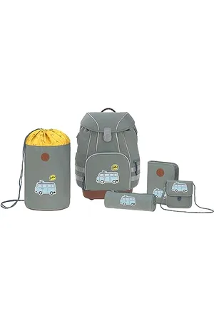 LÄSSIG Schulranzen Set mit Sporttasche, Federmäppchen, Stiftemäppchen, Turnbeutel und Brustbeutel ab 6 Jahre/School Bag Set Adventure Bus