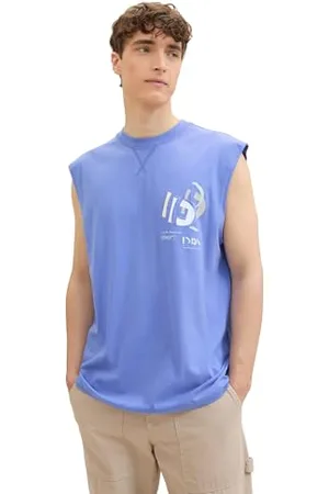 TOM TAILOR Herren Relaxed Fit Tanktop mit Print, blueberry blue, L