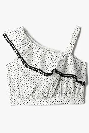 Koton Girls Crop Top One Shoulder Ruffled Sleeveless Polka-Dot Cotton