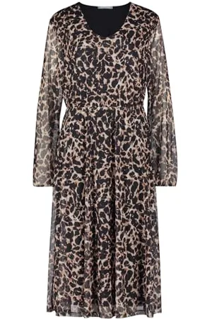 Betty & Co Damen Midikleid mit V-Ausschnitt Nature-Black,44