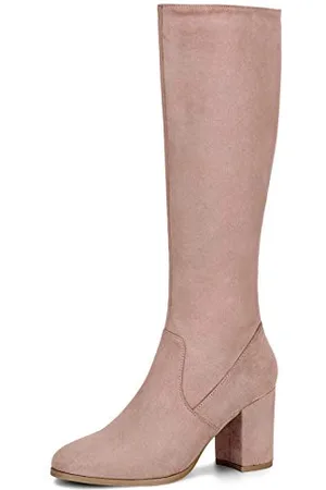 Allegra K Damen Round Toe Reißverschluss Blockabsatz Kniehohe Boots Stiefel 39