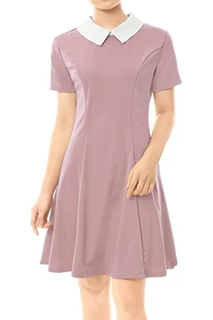 Allegra K Damen Kurzarm A-Linie Bubikragen Kleid Knielang Party Minikleid XS