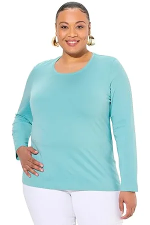 Ulla Popken Damen große Größen Übergrößen Plus Size Shirt, Slim, Rundhalsausschnitt, Langarm