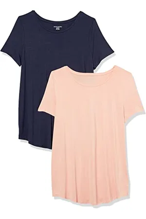 Amazon Damen Tunika mit U-Ausschnitt und Kurzen Ärmeln, 2er-Pack, , M