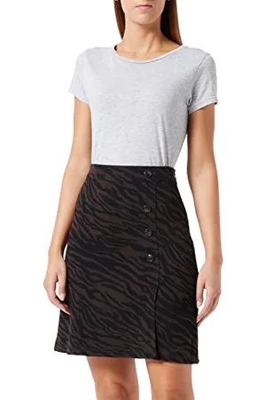 Ichi IHKATE ZEBRON SK Damen Kurzer Rock Minirock Knöpfe Schlitz Slim-Fit, Größe:XS, Farbe:Coffee Bean (190915)