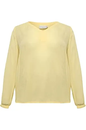 Kaffe Damen Plus-Size Damenbluse, Lange Ärmel, V-Neck, Regular Fit Rounded Hem Bluse, , 44 DE/Groß