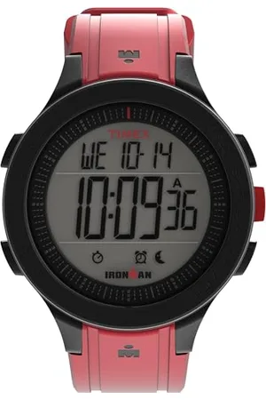 Timex Ironman T200 Armbanduhr, Unisex, 42 mm, rotes Silikonarmband, digitales Zifferblatt, schwarzes Gehäuse TW5M62300