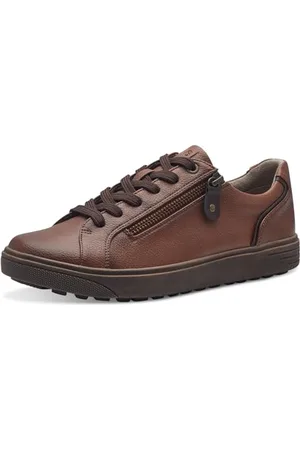 Jana Damen Sneaker flach mit Reißverschluss Vegan, Braun , 38 EU