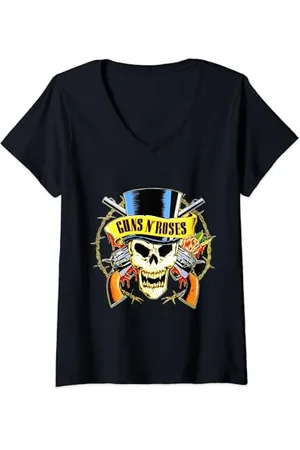 Guns N´Roses Offizieller Zylinderhut mit Totenkopf T-Shirt mit V-Ausschnitt