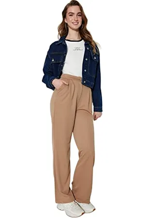 Trendyol Damen Damenhose, Taille, weites Bein, Normale Passform, bescheidene Trainingshose Hose, , 46