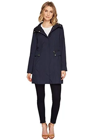 Cole Haan Damen Packable Hooded Rain Jacket with Bow (Standard and Plus Size) Regenmantel, , S