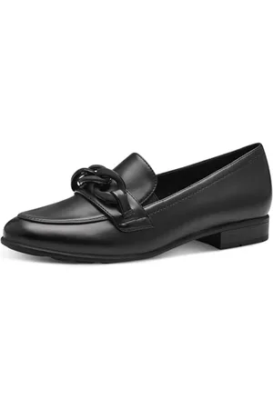 Jana Damen Loafer ohne Absatz Vegan Blockabsatz, Schwarz , 37 EU