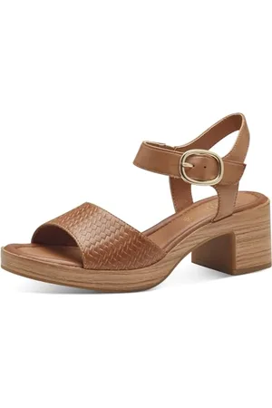 Jana Damen Sandalen mit Absatz mit Klettverschluss Vegan, (Tan), 40 EU