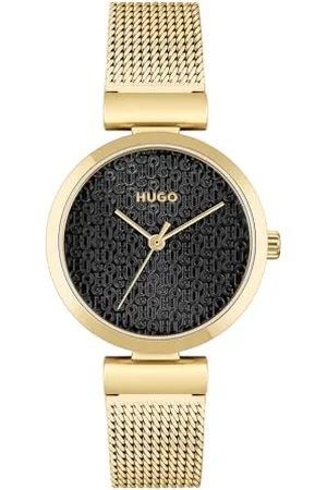 HUGO BOSS Analog Quarzuhr für Damen Kollektion #Sweet mit Goldfarben Edelstahl-Mesh-Gliederarmband - 1540129
