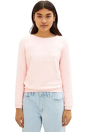 TOM TAILOR Damen 1039817 Sweater mit Logo-Print & Raffarm, 14557-Light English Rose, M