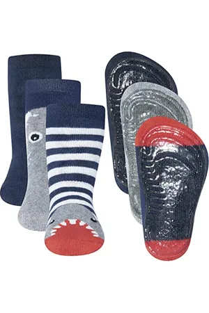 Ewers 3er-Pack Haifisch Stoppersocken SoftStep, Socken mit Antirutschsohle für Jungen, Anti-Rutsch-Socken mit Gummisohle, MADE IN GERMANY, 3 Paar rutschfeste Kindersocken für Jungs, Größe 21-22