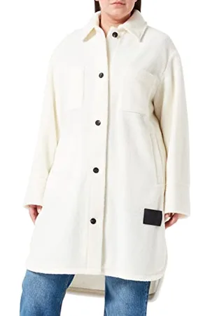 HUGO BOSS Damen Melesa-2 Relaxed-Fit Mantel aus Teddyfell mit Logo-Patch Weiß 42