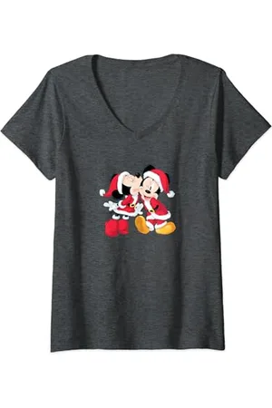 Disney Santa Mickey and Minnie Mouse Holiday T-Shirt mit V-Ausschnitt