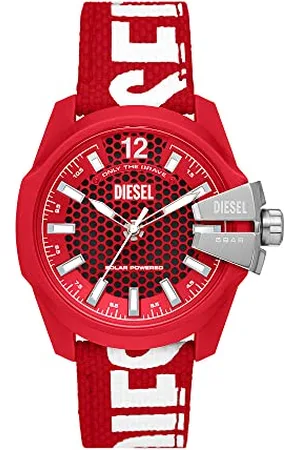 Diesel Herrenuhr Baby Chief, Solarbetriebenes Dreizeigeruhrwerk, 43MM Rotes Rizinusölgehäuse mit biobasiertem PUArmband, DZ4619