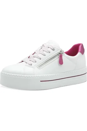 Jana Damen Plateau Sneaker mit Reißverschluss Vegan, Weiß (White/Fuxia), 42 EU