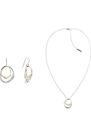 Calvin Klein Warped Rings Damen Halskette und Ohrringe Zweifarbig – Edelstahl und Rotgoldfarben IP-Beschichtung