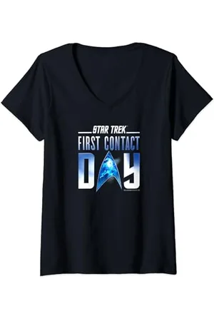 Star Trek : Logo des ersten Kontakttags-Nebel-Logos T-Shirt mit V-Ausschnitt