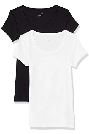 Amazon Damen T-Shirt mit Flügelärmeln und U-Ausschnitt in schmaler Passform, 2er-Pack, , M