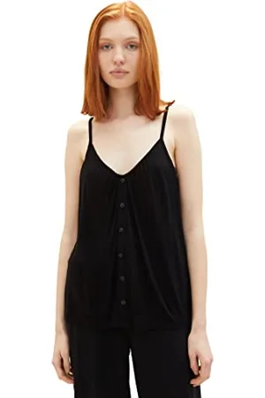 TOM TAILOR Damen 1038385 Top mit Knopfleiste, 14482-Deep Black, M