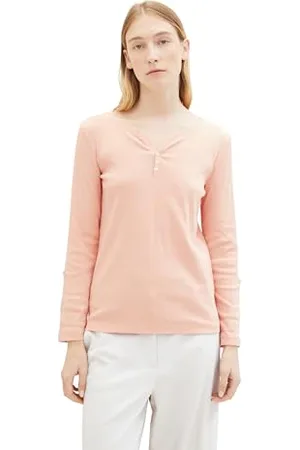 TOM TAILOR Damen Henley Longsleeve mit Streifen aus Bio-Baumwolle, , XXS