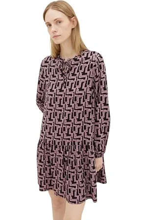 TOM TAILOR Damen Kleid aus Viskose mit Muster, black lilac abstract design, 32