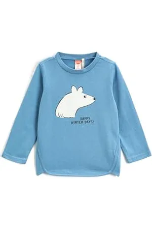 Koton Babyboy Polar Bear Printed T-Shirt Long Sleeve Crew Neck