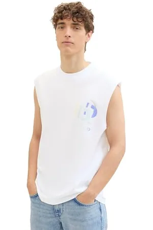 TOM TAILOR Herren Relaxed Fit Tanktop mit Print, White, XXL